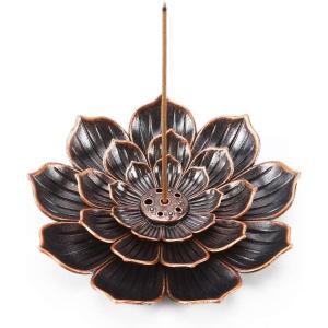 imageAccmor Zinc Alloy Incense Holder Lotus Stick Incense Burner Incense Holder for StickCoilCone Incense with Ash CatcherCopperRed Copper