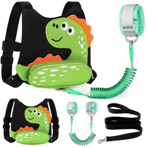 imageToddler Harness Leash with Anti Lost Wrist Link Accmor Cute Dinosaur Kids Harness Children Leash for Outdoor Travel Adorable Baby Anti Lost Leash Walking Wristband Assistant Strap Keep Babies CloseBlackLight Green Spotted Brachiosaurus  Green Link