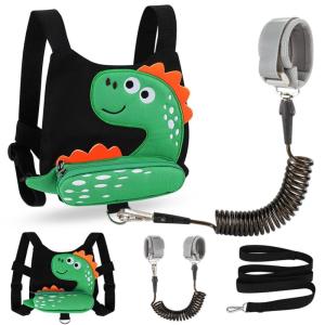 imageToddler Harness Leash with Anti Lost Wrist Link Accmor Cute Dinosaur Kids Harness Children Leash for Outdoor Travel Adorable Baby Anti Lost Leash Walking Wristband Assistant Strap Keep Babies CloseBlackGreen Spotted Brachiosaurus  Black Link