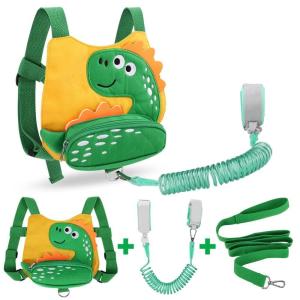 imageToddler Harness Leash with Anti Lost Wrist Link Accmor Cute Dinosaur Kids Harness Children Leash for Outdoor Travel Adorable Baby Anti Lost Leash Walking Wristband Assistant Strap Keep Babies CloseYellowGreen Spotted Brachiosaurus  Green Link
