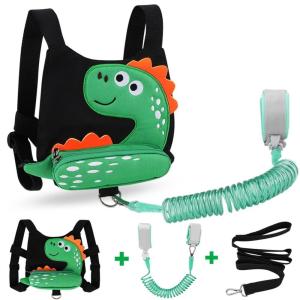 imageToddler Harness Leash with Anti Lost Wrist Link Accmor Cute Dinosaur Kids Harness Children Leash for Outdoor Travel Adorable Baby Anti Lost Leash Walking Wristband Assistant Strap Keep Babies CloseBlackGreen Spotted Brachiosaurus  Green Link
