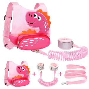 imageToddler Harness Leash with Anti Lost Wrist Link Accmor Cute Dinosaur Kids Harness Children Leash for Outdoor Travel Adorable Baby Anti Lost Leash Walking Wristband Assistant Strap Keep Babies CloseBaby PinkRose Pink Spotted Brachiosaurus  Pink Link