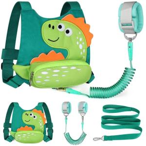 imageToddler Harness Leash with Anti Lost Wrist Link Accmor Cute Dinosaur Kids Harness Children Leash for Outdoor Travel Adorable Baby Anti Lost Leash Walking Wristband Assistant Strap Keep Babies CloseAquamarineLight Green Spotted Brachiosaurus  Green Link