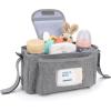 imageAccmor Universal Stroller Organizer with Insulated Cup Holder and Shoulder Strap Stroller Bag Caddy Organizer Stroller Accessories for Uppababy Baby Jogger Nuna Doona Britax StrollersGrey
