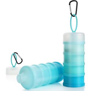 imageAccmor 2 Pcs Protein Powder Container to Go with Funnels Stand 4 Compartments Stackable Protein Powder Dispenser for Workout Fitness Travel2pcBlue