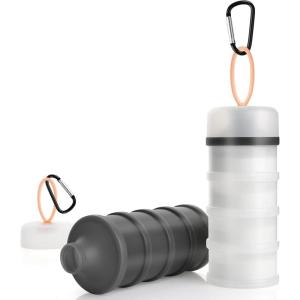 imageAccmor 2 Pcs Protein Powder Container to Go with Funnels Stand 4 Compartments Stackable Protein Powder Dispenser for Workout Fitness Travel2pcGrey Transparent