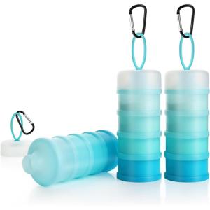 imageAccmor 2 Pcs Protein Powder Container to Go with Funnels Stand 4 Compartments Stackable Protein Powder Dispenser for Workout Fitness Travel3pcBlue