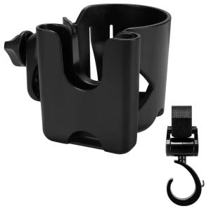 imageAccmor Universal Cup Holder Stroller Cup Holder with Phone Holder 360 Rotatable Large Caliber Designed Bottle Holder for Stroller Bike Wheelchair Walker ScooterBlackCup Phone HolderHook Set