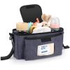 imageAccmor Universal Stroller Organizer with Insulated Cup Holder and Shoulder Strap Stroller Caddy Bag Stroller Cup Holder Attachment for Uppababy Baby Jogger Britax Strollers BlackBlue