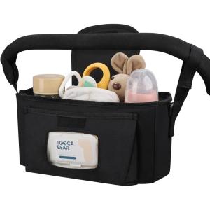 imageAccmor Universal Stroller Organizer with Insulated Cup Holder and Shoulder Strap Stroller Caddy Bag Stroller Cup Holder Attachment for Uppababy Baby Jogger Britax Strollers BlackBlack