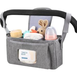 imageAccmor Universal Stroller Organizer with Insulated Cup Holder and Shoulder Strap Stroller Caddy Bag Stroller Cup Holder Attachment for Uppababy Baby Jogger Britax Strollers BlackGrey