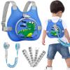 imageAccmor Toddler Safty Harness Leash Cute Dinosaur Child Leashes  Reflective Anti Lost Wrist Link Foldable Baby Walking Harness Pocket Kids Tether Protection for Boys Girls Aged 15 to Travel OutdoorBlueTyrannosaurus Rex