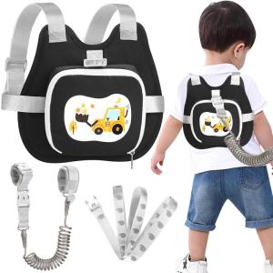 imageAccmor Toddler Harness Leash Cute Excavator Child Walking Harness Tether Wristband Assistant Strap Belt Protector for Baby Boys Collapsible Kids Leash  Anti Lost Wrist Link for Outdoor Travel BlackBlack