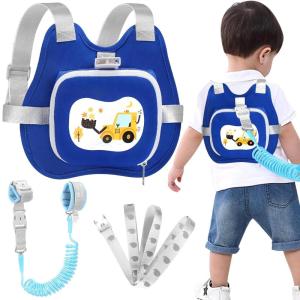 imageAccmor Toddler Harness Leash Cute Excavator Child Walking Harness Tether Wristband Assistant Strap Belt Protector for Baby Boys Collapsible Kids Leash  Anti Lost Wrist Link for Outdoor Travel BlackDark Blue