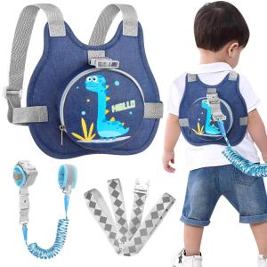 imageAccmor Toddler Safty Harness Leash Cute Dinosaur Child Leashes  Reflective Anti Lost Wrist Link Foldable Baby Walking Harness Pocket Kids Tether Protection for Boys Girls Aged 15 to Travel OutdoorNavy BlueBrachiosaurus