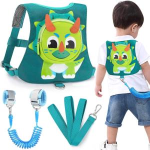 imageToddler Harness Leash with Anti Lost Wrist Link Accmor Kids Dinosaur Harnesses Leashes Cute Triceratops Kids Walking Wristband Assistant Strap Belt for Parent Baby Boys Outdoor ActivityBlue