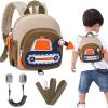 imageAccmor Toddler Leash Backpack Cute Excavator Child Bag Harness with Anti Lost Wrist Link Kid Walking Back Pack Mini Rucksack with Restraints Hand Strap Tether for Baby Boys Outdoor TravelingKhakiBrown