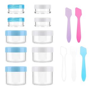 imageAccmor 10 Pieces Makeup Travel Containers with Lids 35101520 Gram Size Cosmetic Jars with 5 Pieces Mini Spatulas for Gift Makeup Sample ContainerWhite ampamp PinkWhiteBlue