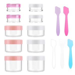 imageAccmor 10 Pieces Makeup Travel Containers with Lids 35101520 Gram Size Cosmetic Jars with 5 Pieces Mini Spatulas for Gift Makeup Sample ContainerWhite ampamp PinkWhitePink