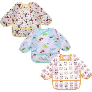 imageAccmor 3 Pack Long Sleeve Bibs Baby Smock Waterproof Sleeved Bib Smock for Baby Toddler 636 MonthsYellow ElkBlue DinosaurOrange Pig