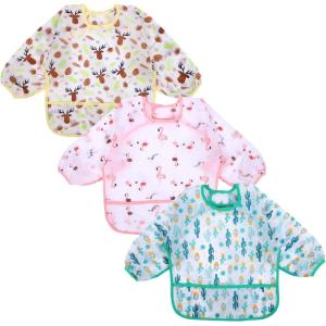imageAccmor 3 Pack Long Sleeve Bibs Baby Smock Waterproof Sleeved Bib Smock for Baby Toddler 636 MonthsYellow ElkPink FlamingoGreen Cactus