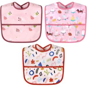 imageAccmor Waterproof Baby Bibs for Eating Mess Proof Toddler Feeding Bibs for Girls Boys 3pcsrabbit  Cake  Geometric