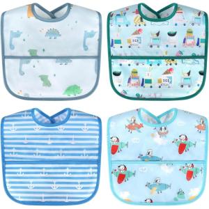imageAccmor Waterproof Baby Bibs for Eating Mess Proof Toddler Feeding Bibs for Girls Boys 4pcsdinosaurs  Cars  Planes  Anchor