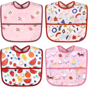 imageAccmor Waterproof Baby Bibs for Eating Mess Proof Toddler Feeding Bibs for Girls Boys 4pcsrabbit  Cake  Geometric  Fruits