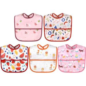 imageAccmor Waterproof Baby Bibs for Eating Mess Proof Toddler Feeding Bibs for Girls Boys 5pcsrabbit  Cake  Geometric  Fruits  Animals