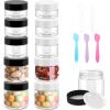 imageAccmor 10 Pcs Plastic Container Jars with Lids 0851135172 OZ 5 Size Leak Proof Cosmetic Jars with Inner Liners amp Mini Spatulas Reusable Round Widemouth Makeup Sample Container Travel StorageBlack  White