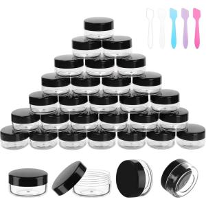 imageAccmor 10 Gram Sample Containers With White Lids 30 Count 035Oz Round Cosmetic Containers Jars Empty Lip Balm Mini Cosmetic With 5 Pcs Spatulas for Makeup Travel Glitter Lotion Cream DIY MakingBlack