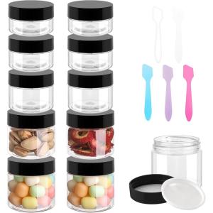 imageAccmor 10 Pcs Plastic Container Jars with Lids 0851135172 OZ 5 Size Leak Proof Cosmetic Jars with Inner Liners amp Mini Spatulas Reusable Round Widemouth Makeup Sample Container Travel StorageBlack