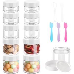 imageAccmor 10 Pcs Plastic Container Jars with Lids 0851135172 OZ 5 Size Leak Proof Cosmetic Jars with Inner Liners amp Mini Spatulas Reusable Round Widemouth Makeup Sample Container Travel StorageWhite