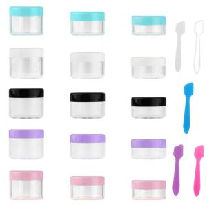 imageAccmor 15 Pcs Empty Clear Jars Plastic Sample Containers with Lids 03505307 OZ Size Cosmetic Pots Jars with 5 Pieces Mini Disposable Spatulas Reusable Makeup Small Travel Containers
