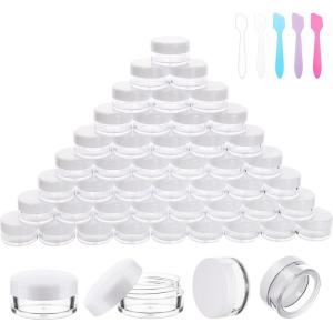 imageAccmor 5 Gram Sample Containers With White Lids 50 Count 018Oz Round Cosmetic Containers Jars Empty Lip Balm Mini Cosmetic With 5 Pcs Spatulas for Makeup Travel Glitter Lotion Cream DIY MakingWhite