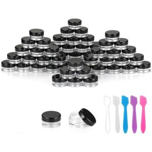 imageAccmor 50 Pieces 3g Empty Clear Plastic Sample Containers with Lids Cosmetic Jars with 5 Pieces Mini SpatulasBlack