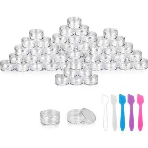 imageAccmor 50 Pieces 3g Empty Clear Plastic Sample Containers with Lids Cosmetic Jars with 5 Pieces Mini SpatulasClear