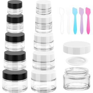 imageAccmor Small Amber Glass Jars with Lids 10 Pcs Leak Proof Cosmetic Containers with Inner Liners amp Spatulas Makeup Travel Jars 018035053071 OZ Size Reusable Round Makeup Sample ContainerBlack White