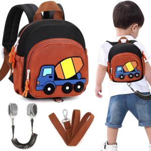 imageAccmor Toddler Leash Backpack Child Safety Backpack with Anti Lost Wrist Link Mini Kids Travel Essential Mini Rucksack Walking Harness Cute Concrete Truck Bag Childrens Leash Strap for Baby BoysBlackBrown Concrete mixer truck