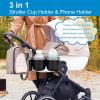 imageAccmor Stroller Cup Holder with Phone Holder Bike Cup Holder Universal Cup Holder for Uppababy Nuna Doona Strollers 2in1 Cup Phone Holder for Stroller Bike AccessoryDouble HolderGrey
