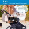 imageAccmor Stroller Cup Holder with Phone Holder Bike Cup Holder Universal Cup Holder for Uppababy Nuna Doona Strollers 2in1 Cup Phone Holder for Stroller Bike AccessoryDouble HolderPink
