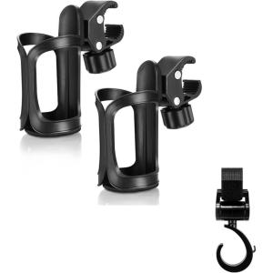 imageAccmor Stroller Cup Holder with Hook Set Universal Cup Holder for Uppababy Nuna Doona Strollers 360  Rotatable Bottle Holder for Stroller Bike Wheelchair Walker Scooter Black2  cup holder  1  hook