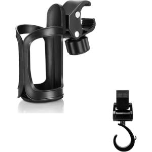 imageAccmor Stroller Cup Holder with Hook Set Universal Cup Holder for Uppababy Nuna Doona Strollers 360  Rotatable Bottle Holder for Stroller Bike Wheelchair Walker Scooter Black1  Classic Cup Holder  1 Hook