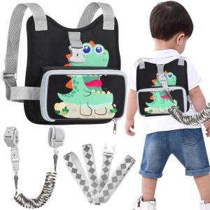 imageAccmor Toddler Harness Leash with Anti Lost Wrist Link Kids Walking Harness Child Restraints for Walking Outdoor Travel Cute Dinosuar Portable Baby Holder Tether Wristband Strap for BoysBlackDinosaur