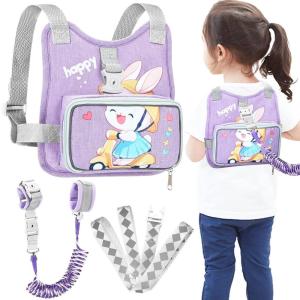 imageAccmor Toddler Harness Leash with Anti Lost Wrist Link Kids Walking Harness Child Restraints for Walking Outdoor Travel Cute Dinosuar Portable Baby Holder Tether Wristband Strap for BoysPurpleRabbit