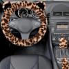 imageFuzzy Steering Wheel Cover for Women Girls Accmor Universal Fit 15 inch Fur Car Wheel Cover amp Handbrake Cover amp Gear Shift Cover Set Fashion Leopard Winter Warm Fluffy Vehicle Wheel ProtectorLight BrownDark Brown Leopard  Ears