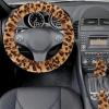 imageFuzzy Steering Wheel Cover for Women Girls Accmor Universal Fit 15 inch Fur Car Wheel Cover amp Handbrake Cover amp Gear Shift Cover Set Fashion Leopard Winter Warm Fluffy Vehicle Wheel ProtectorKhakiBrown Leopard