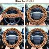 imageFuzzy Steering Wheel Cover for Women Girls Accmor Universal Fit 15 inch Fur Car Wheel Cover amp Handbrake Cover amp Gear Shift Cover Set Fashion Leopard Winter Warm Fluffy Vehicle Wheel ProtectorKhakiBrown Leopard