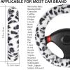 imageFuzzy Steering Wheel Cover for Women Girls Accmor Universal Fit 15 inch Fur Car Wheel Cover amp Handbrake Cover amp Gear Shift Cover Set Fashion Leopard Winter Warm Fluffy Vehicle Wheel ProtectorWhiteDark Gray Leopard
