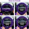 imageFuzzy Steering Wheel Cover for Women Girls Accmor Universal Fit 15 inch Fur Car Wheel Cover amp Handbrake Cover amp Gear Shift Cover Set Fashion Leopard Winter Warm Fluffy Vehicle Wheel ProtectorPurpleDark Leopard